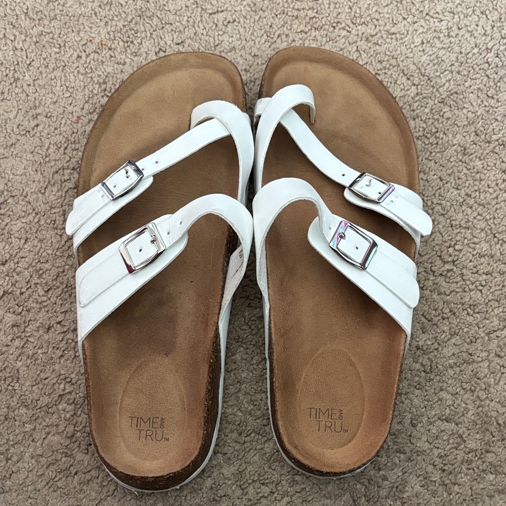 Time and Tru White Double-Strap Sandals